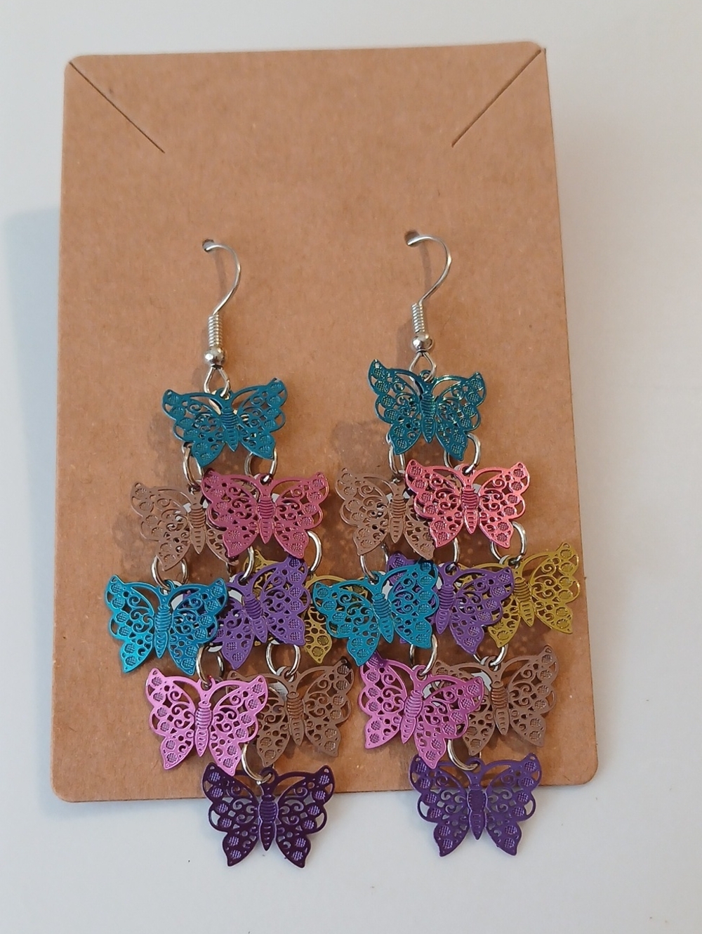 Fashion Jewelry Teal Pink Purple Gold Multi-Butterfly Dangle Earrings
